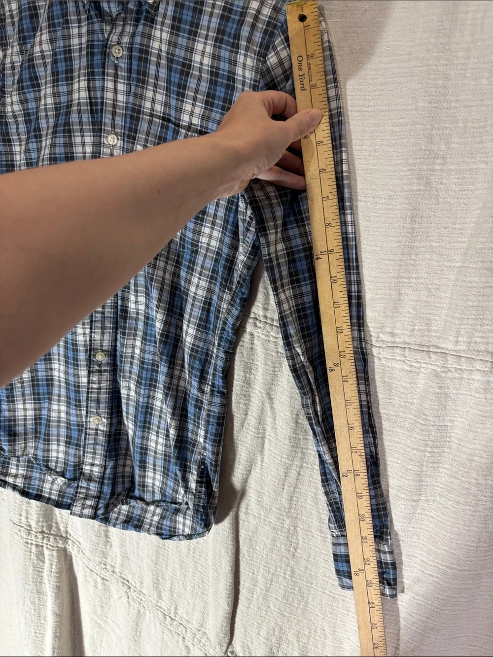 J. Crew Secret Wash Plaid Shirt Slim Fit XS 100% Organic Cotton Blue White EUC
